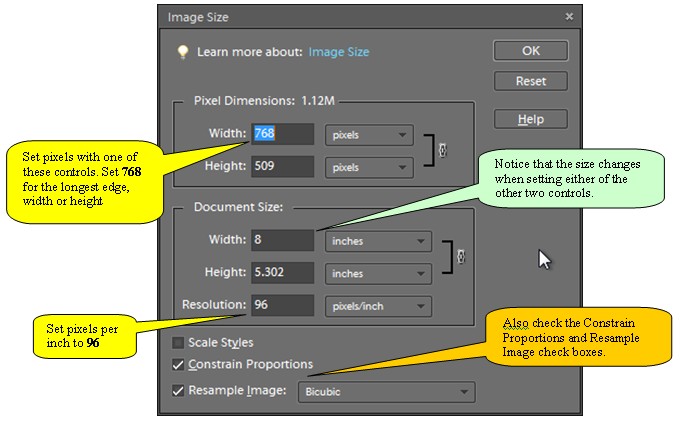 Elements Resize Dialog