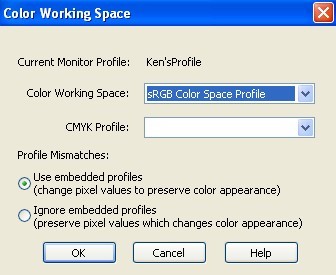 PaintShop Pro Color Space Dialog